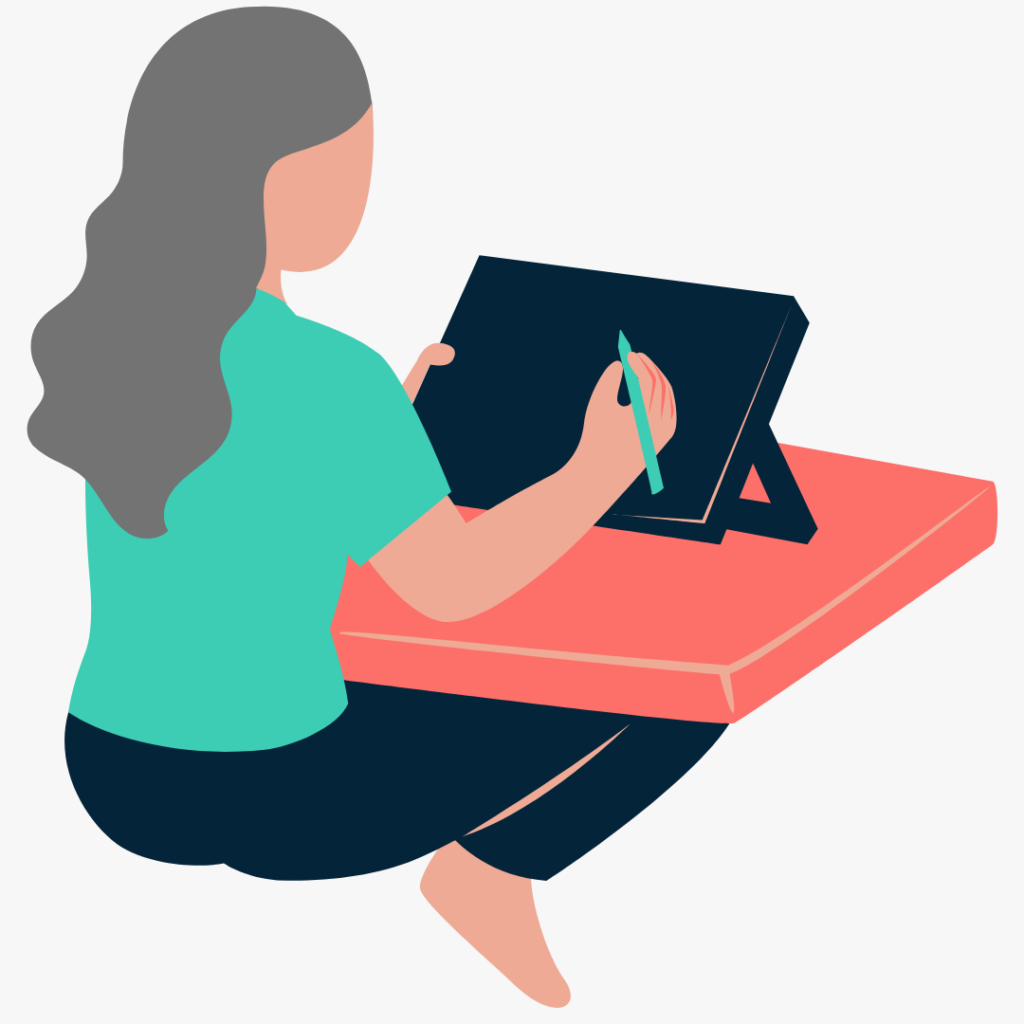 Grey haired woman plans website copy on ipad
